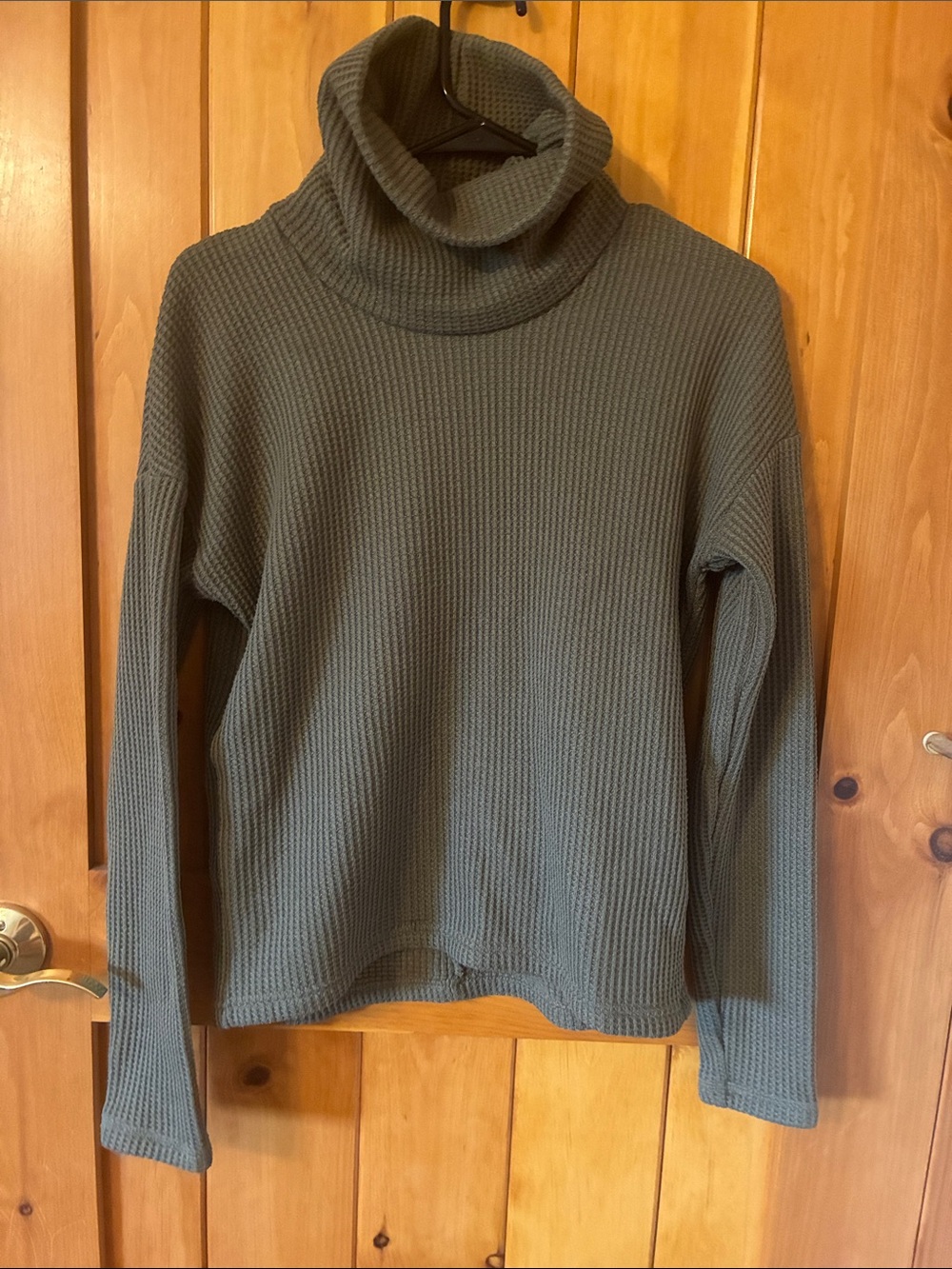 Relaxed Olive Green Waffle Turtleneck Sweater